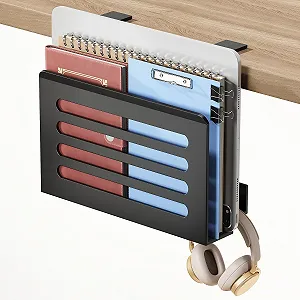 Подставка для ноутбука 3 в 1 с крючками и держателями для кабелей, регулируемая, для хранения под столом, без сверления, органайзер для стола для офиса и дома - Фото 1