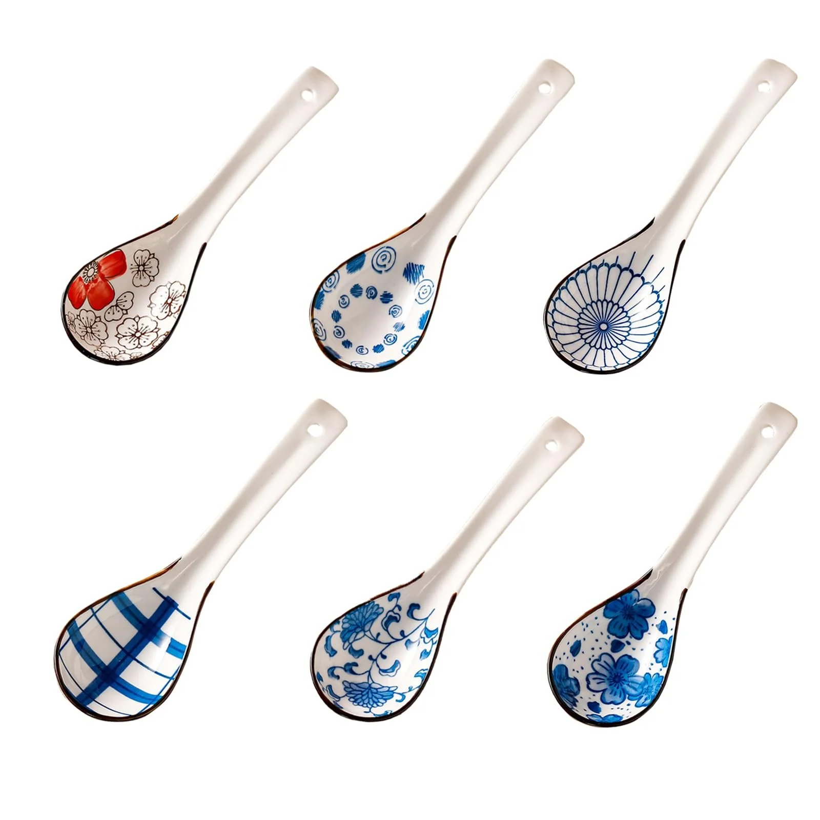 Ложка для рамена NoBrand Серия -Модель -Характеристики Керамическая ручка Цвет: Блакитно-белый, 6 шт, фото №1