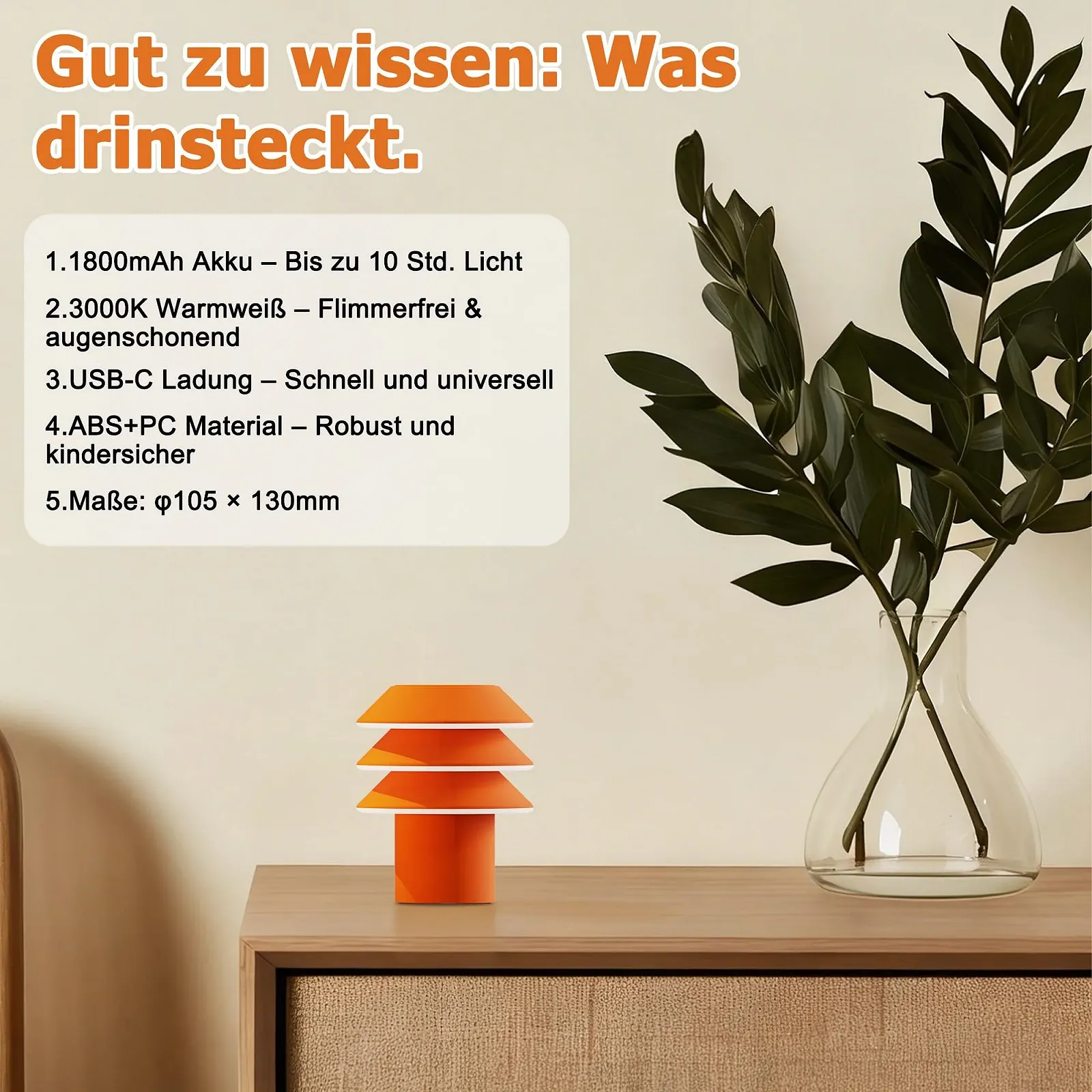 Настільна лампа Modular 3-в-1 DIY 3000 K 1800 мАг Помаранчева, фото №3