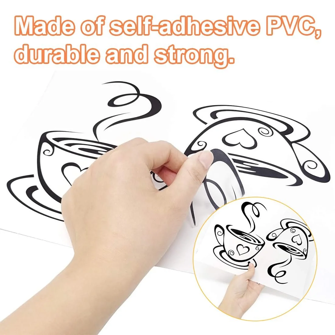 Наклейки на стіну для кухні DIY Coffee Time Cups and Beans 2 набори чорні, фото №3