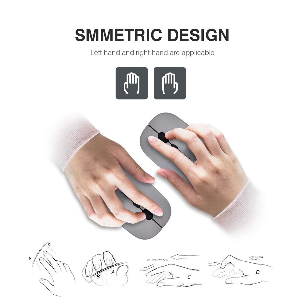 Мышь Inphic Беспроводная Перезаряжаемая Ультратонкая 2.4G Тихая Оптическая Компьютерная 1600 DPI с USB-ресивером Серая, фото №6