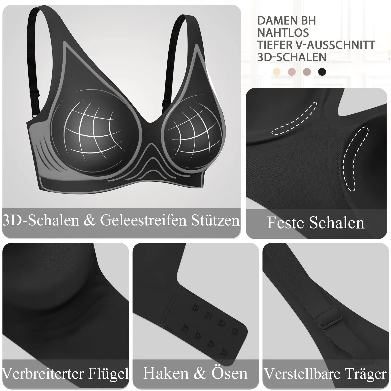 Бюстгальтер-бралетт Ganado Deep V-Neck Seamless Push Up Без кісточок, фото №3