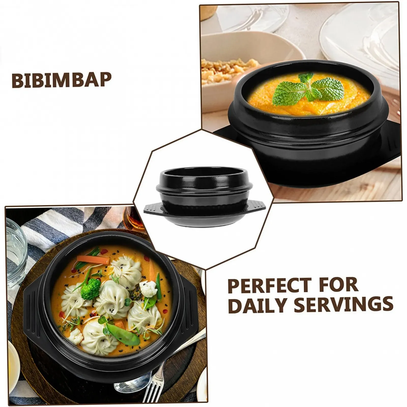 Кастрюля для бибимбапа керамическая жаростойкая с нескользящей изоляционной подставкой ручки, фото №9