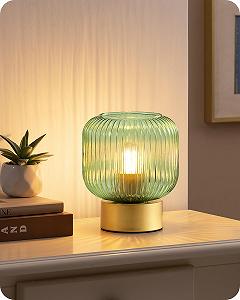 Настільна лампа EDISHINE LED зі скляним плафоном та металевою основою E27 2700 K Золота/Зелена - Фото 1