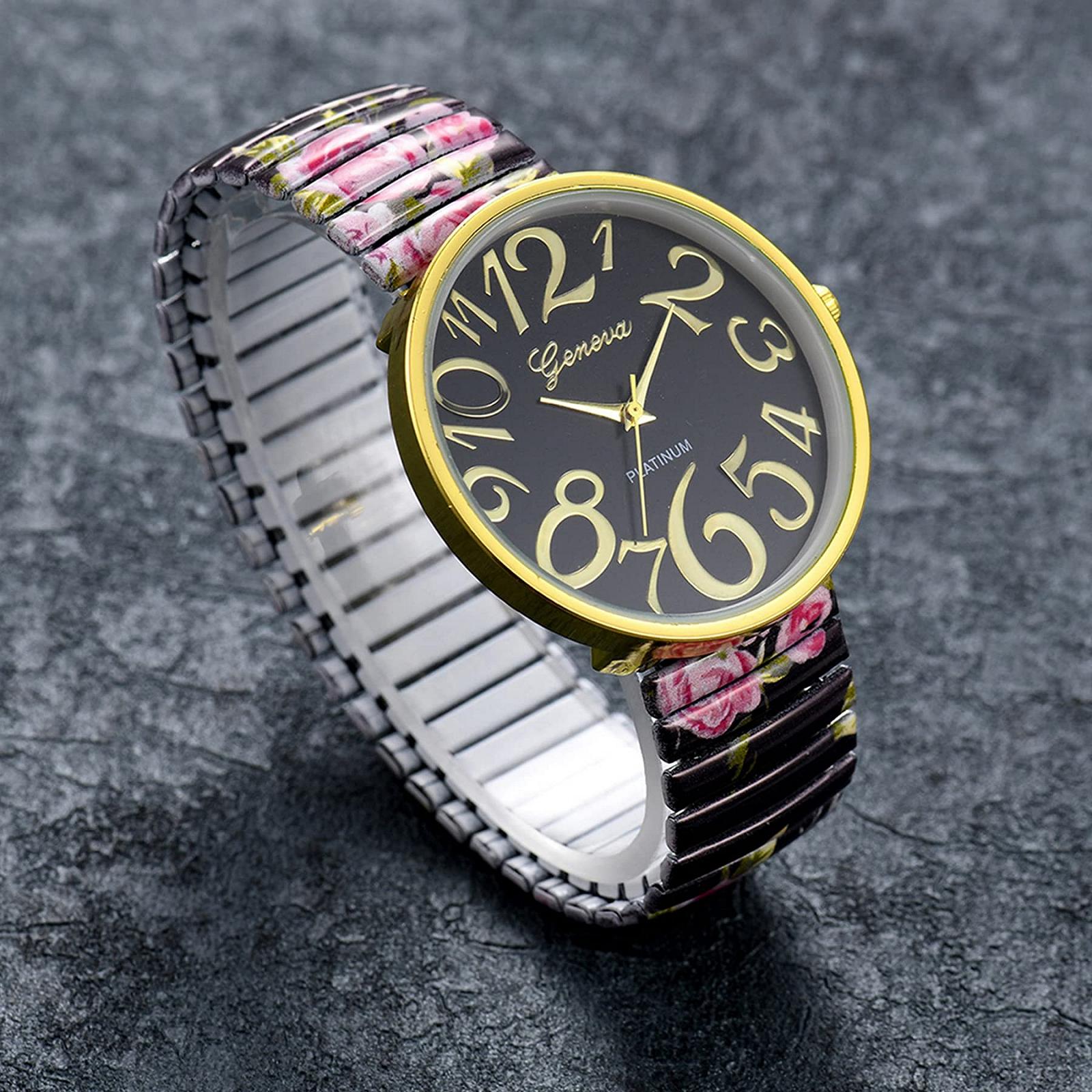 OIDEA Винтажные женские эластичные наручные часы: элегантные наручные часы с большим цифровым циферблатом, аналоговый кварцевый механизм, нержавеющая сталь, четкие часы, подарок для женщин, девочек, фото №6
