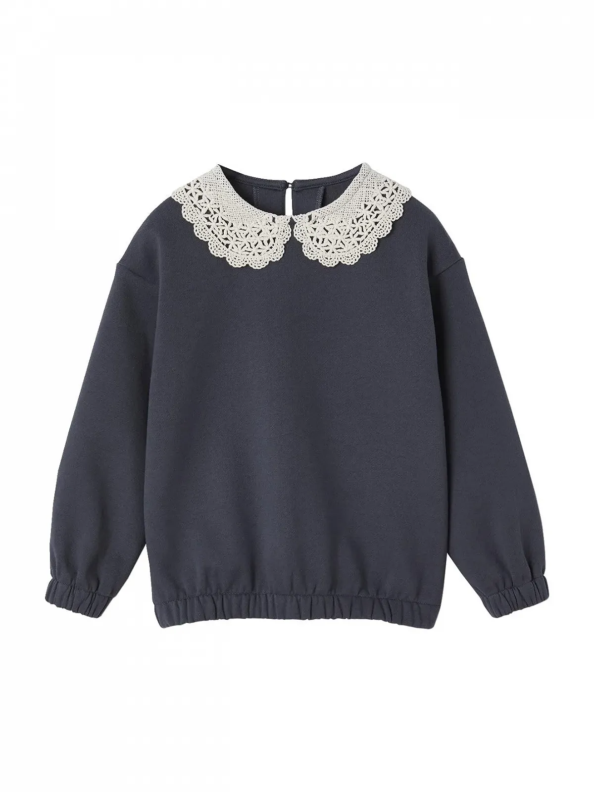 Свитшот Vertbaudet из переработанного полиэстера с макраме воротником для девочек, фото №1