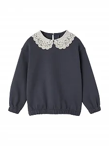 Свитшот Vertbaudet из переработанного полиэстера с макраме воротником для девочек - Фото 1