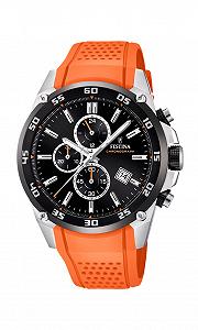 Чоловічий кварцовий годинник Festina The Originals collection F20330/4, чорний циферблат, хронограф, оранжевий гумовий ремінець - Фото 1