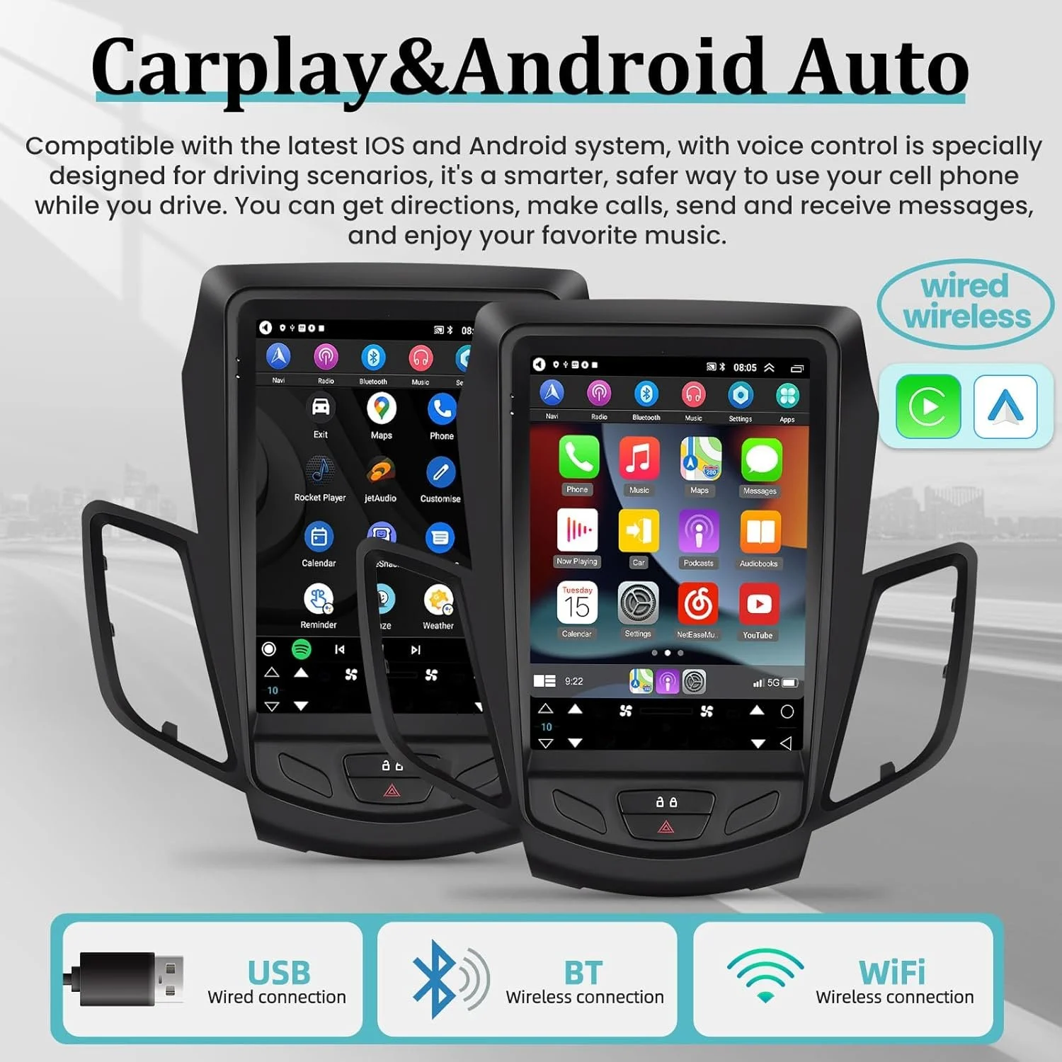 Штатна автомагнітола NHOPEEW для Ford Fiesta 2009-2017 / 9.7" / Сенсорна / 2/64Гб / Android 13 / Apple CarPlay / Android Auto / Bluetooth / WI-FI / GPS / USB, фото №3 Штатна автомагнітола NHOPEEW для Ford Fiesta 2009-2017 / 9.7" / Сенсорна / 2/64Гб / Android 13 / Apple CarPlay / Android Auto / Bluetooth / WI-FI / GPS / USB, фото №3