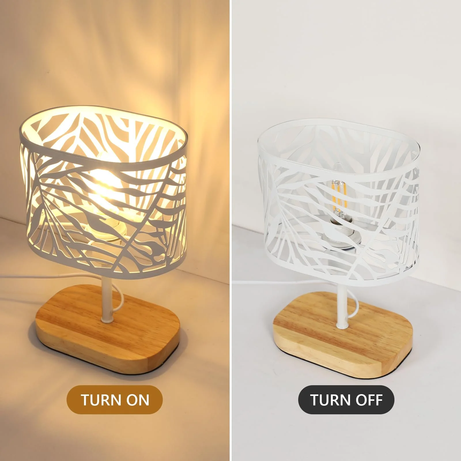 Настільна лампа Modern E14 з дерев'яною основою та металевим плафоном Біла, фото №5