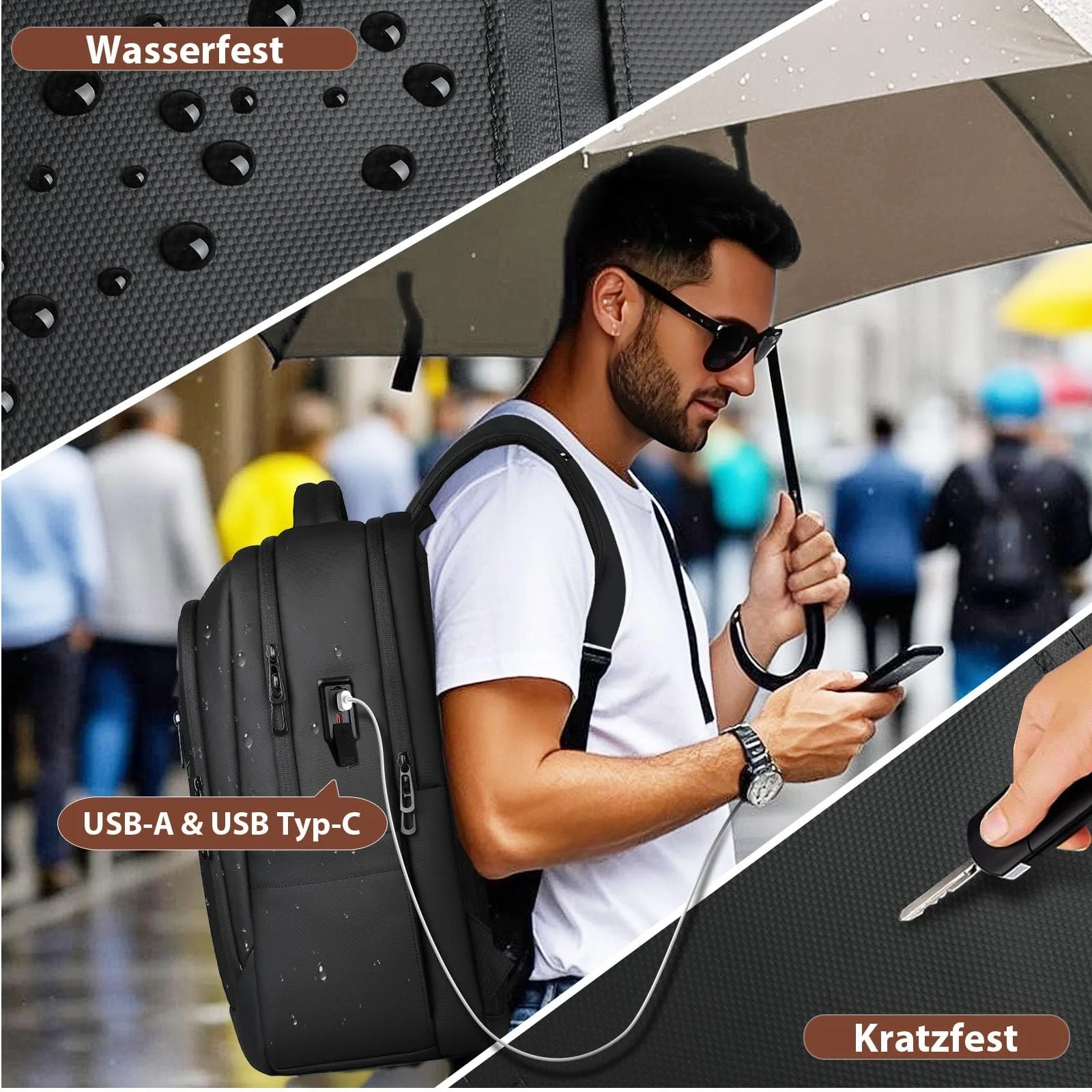 Рюкзак для ноутбука hk 17 дюймов бизнес антикража с USB-портом Черный, фото №6 Рюкзак для ноутбука hk 17 дюймов бизнес антикража с USB-портом Черный, фото №6