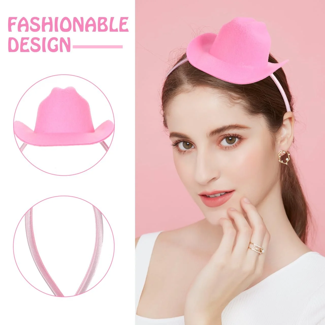 Обруч на голову Капелюх міні-ковбойський Gatuida Рожевий, фото №3