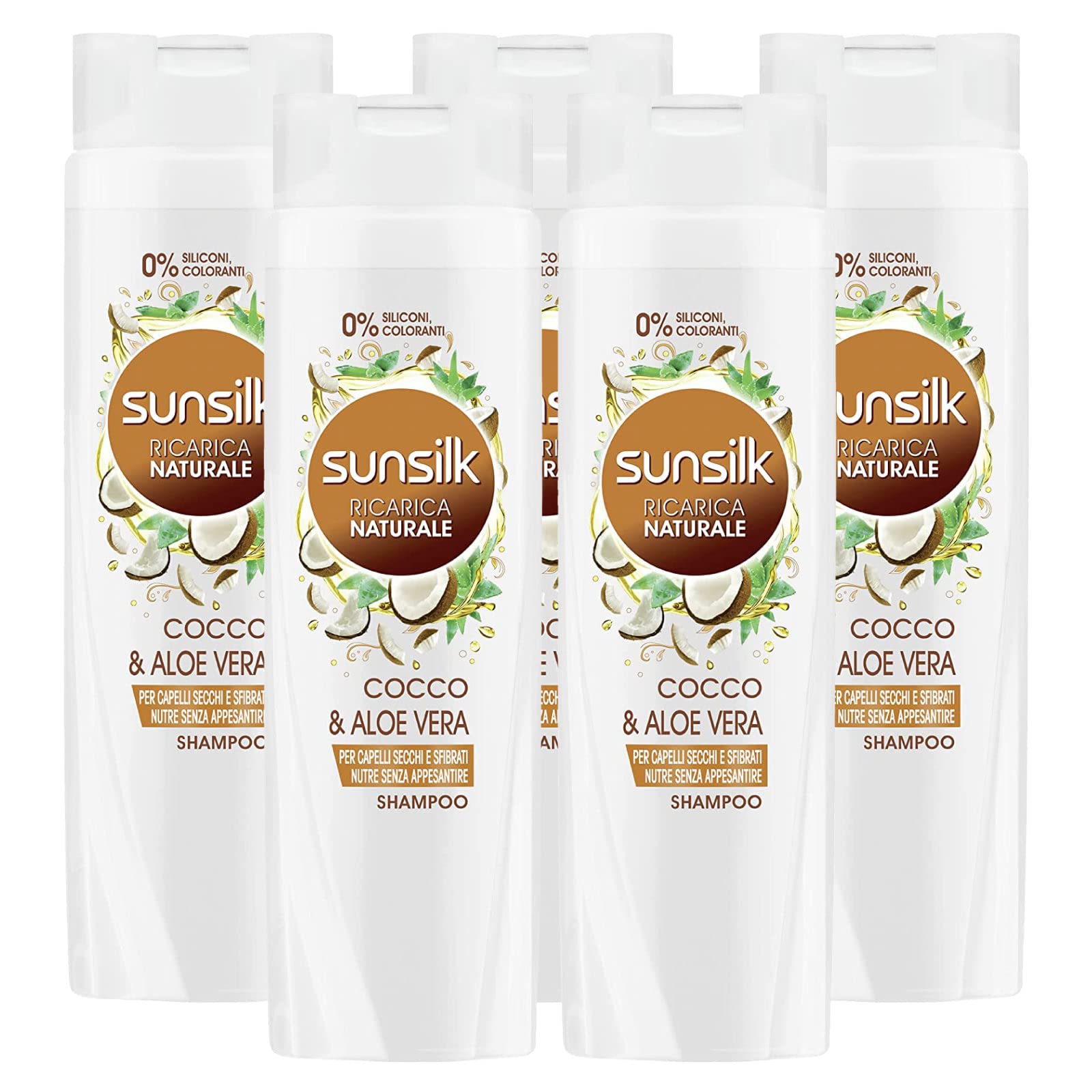 Набор Sunsilk Natural Coconut Aloe Vera Шампунь для сухих и ломких волос 5 бутылок 250 мл, фото №1