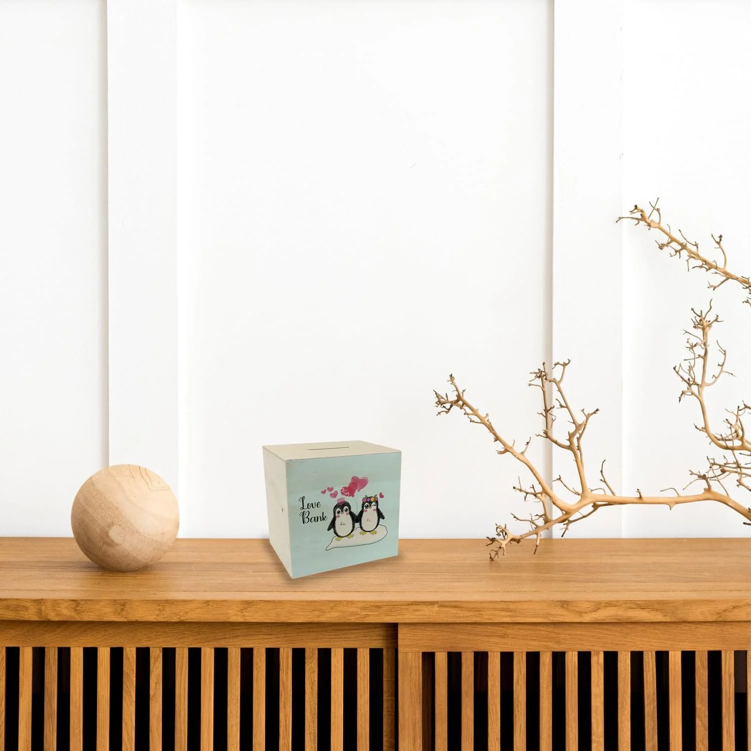 Скарбничка Penguin Love Bank Пінгвіни дерев'яна з пластиковою пробкою, фото №4