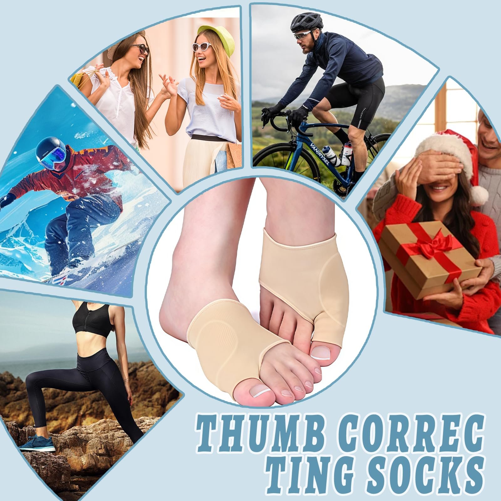 Шкарпетки для корекції Hallux Valgus, М'яка пов'язка для дня і ночі, Універсальний розмір, фото №2