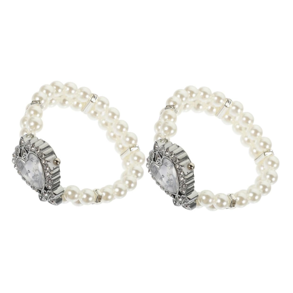 Часы женские PartyKindom Кварцевые Аналоговые с эластичным браслетом из двойного ряда жемчуга в форме сердца, фото №1