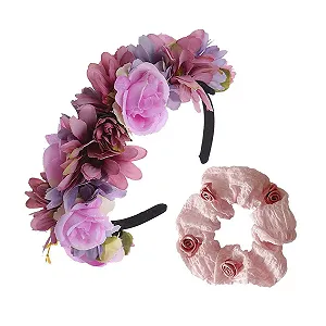 Обруч для волос с розой и резинка для волос с розой - Фото 1