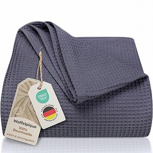 Покривало Вафельне LAYNENBURG Premium, 180 x 220 см, 100% бавовна, Легка Плед, Антрацит - Фото 1