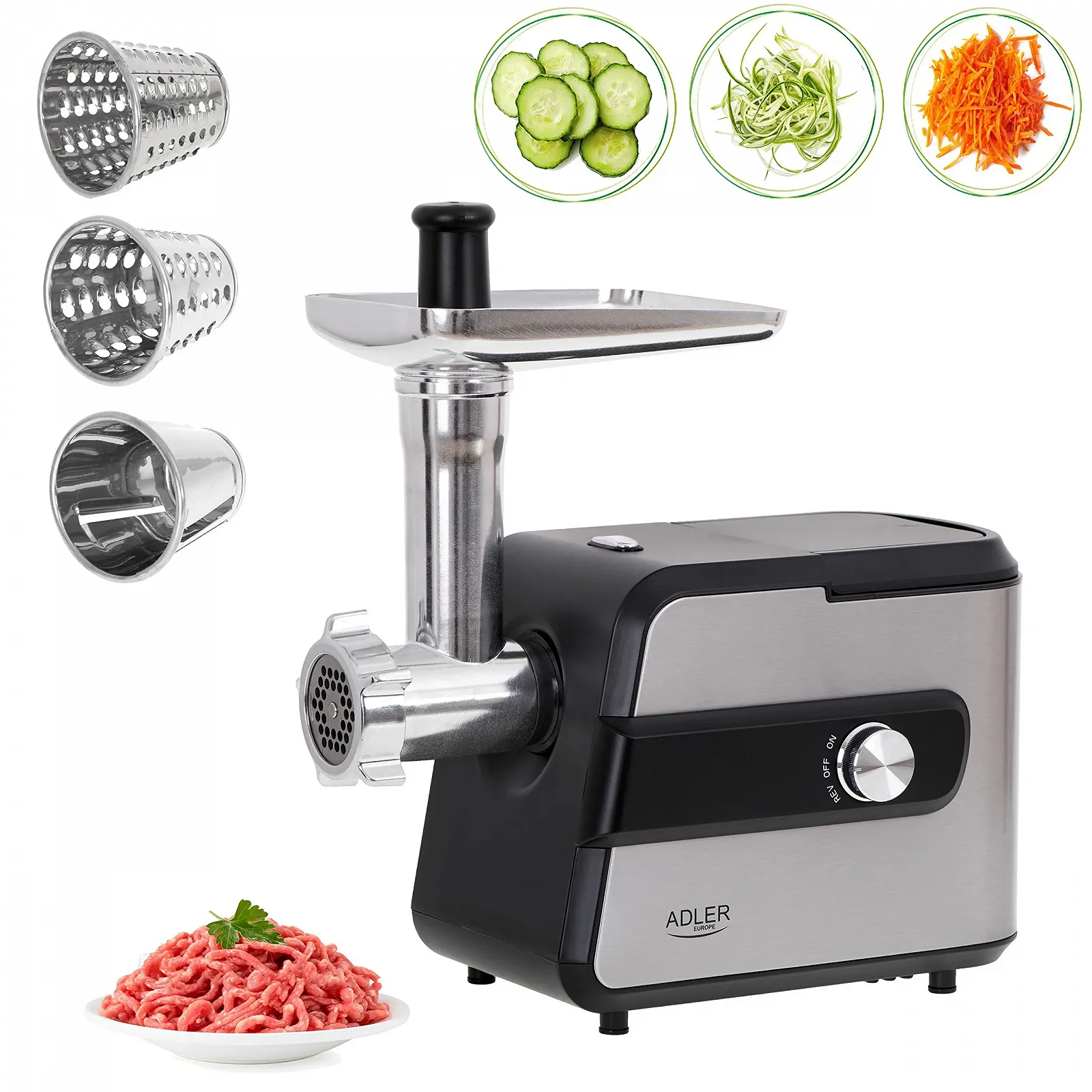 Мясорубка Adler AD 4813 No. 5 с овощерезкой 2000 W Stainless Steel, фото №3 Мясорубка Adler AD 4813 No. 5 с овощерезкой 2000 W Stainless Steel, фото №3