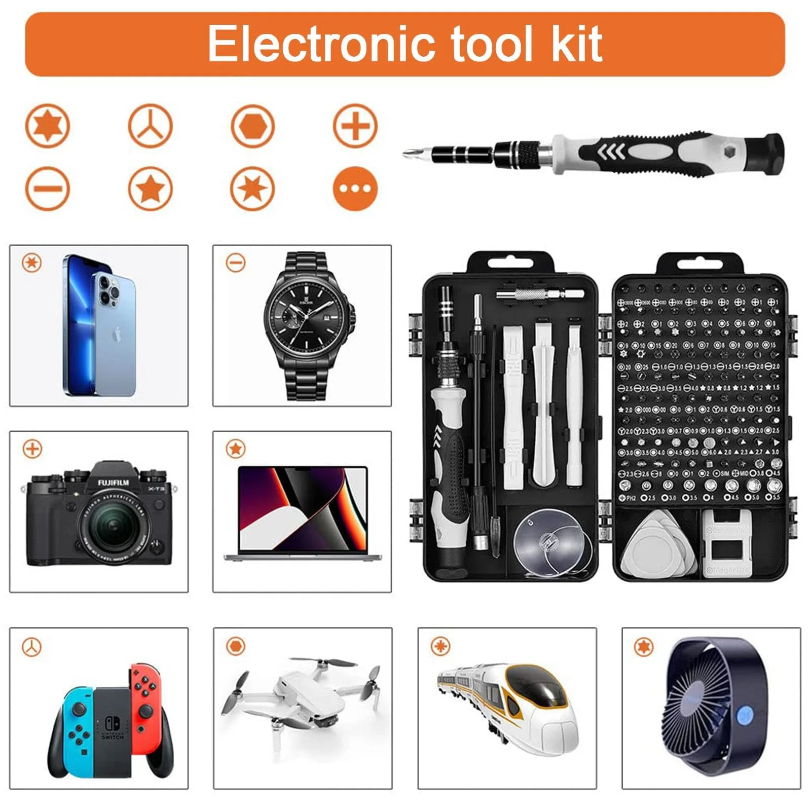 Набір викруток Sipobuy Precision 115-в-1 для DIY і ремонту Магнітний міні-набір інструментів для ПК, окулярів та інших електронних пристроїв чорний, фото №4