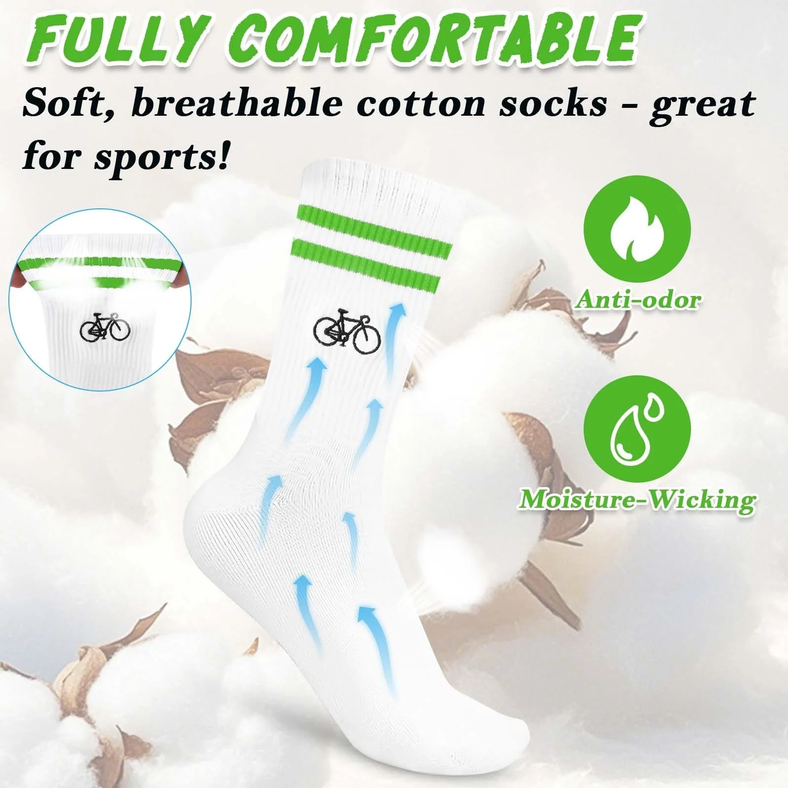 Женские велосипедные носки Белый с велосипедным мотивом, фото №2