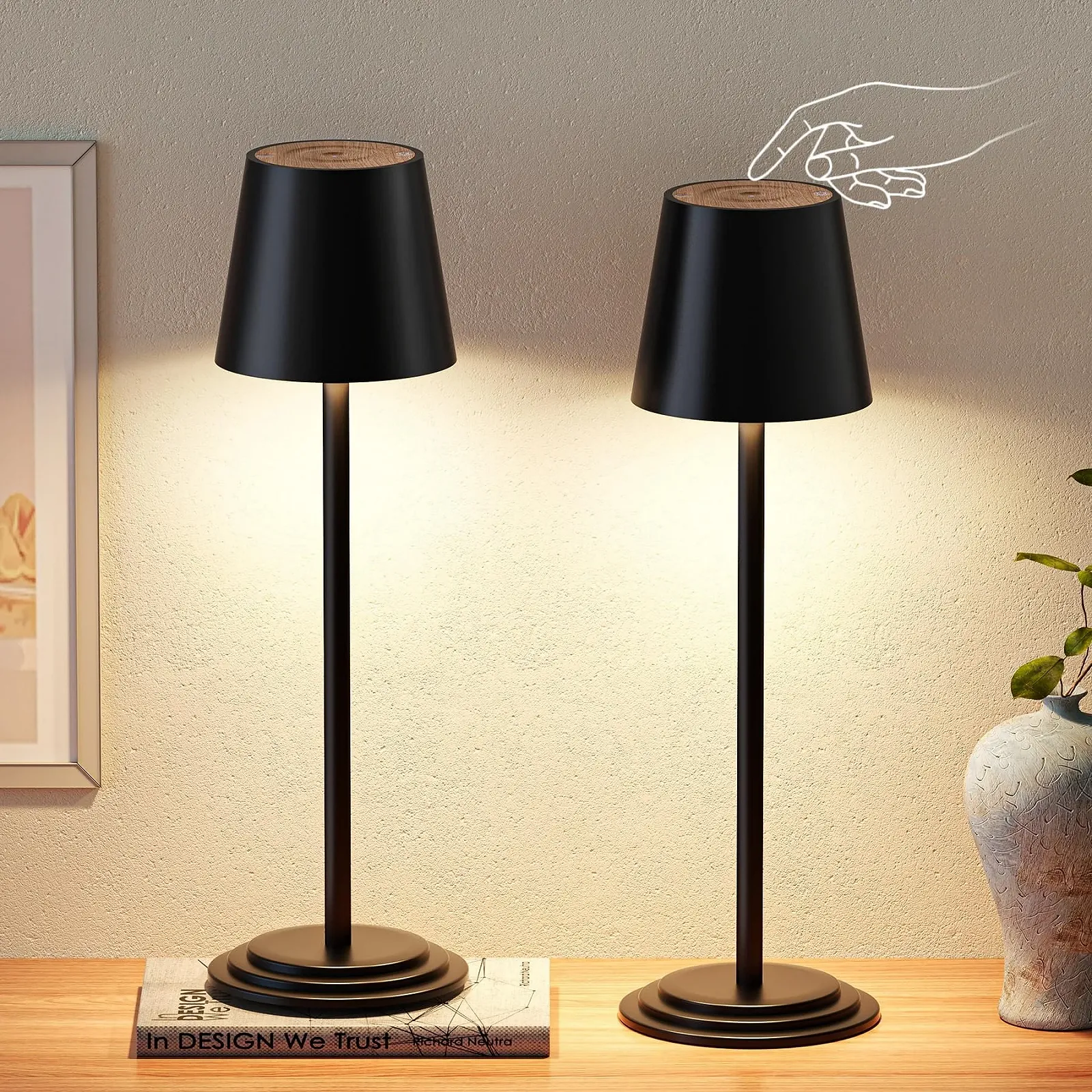 Настільна лампа Бездротова Водонепроникна IP44 Набір із 2 шт. Сенсорна Димерна LED 256 кольорів, фото №1