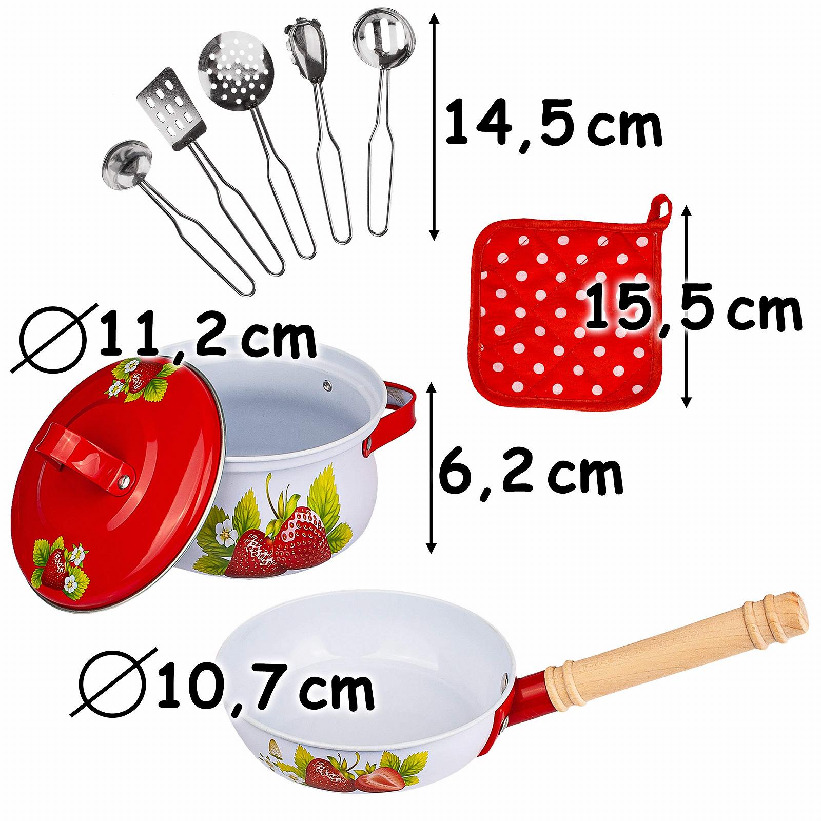 Набор alles-meine.de GmbH Набор посуды 11 предметов Кукольный кухонный набор Кастрюли Клубника Металл/Эмаль, фото №4