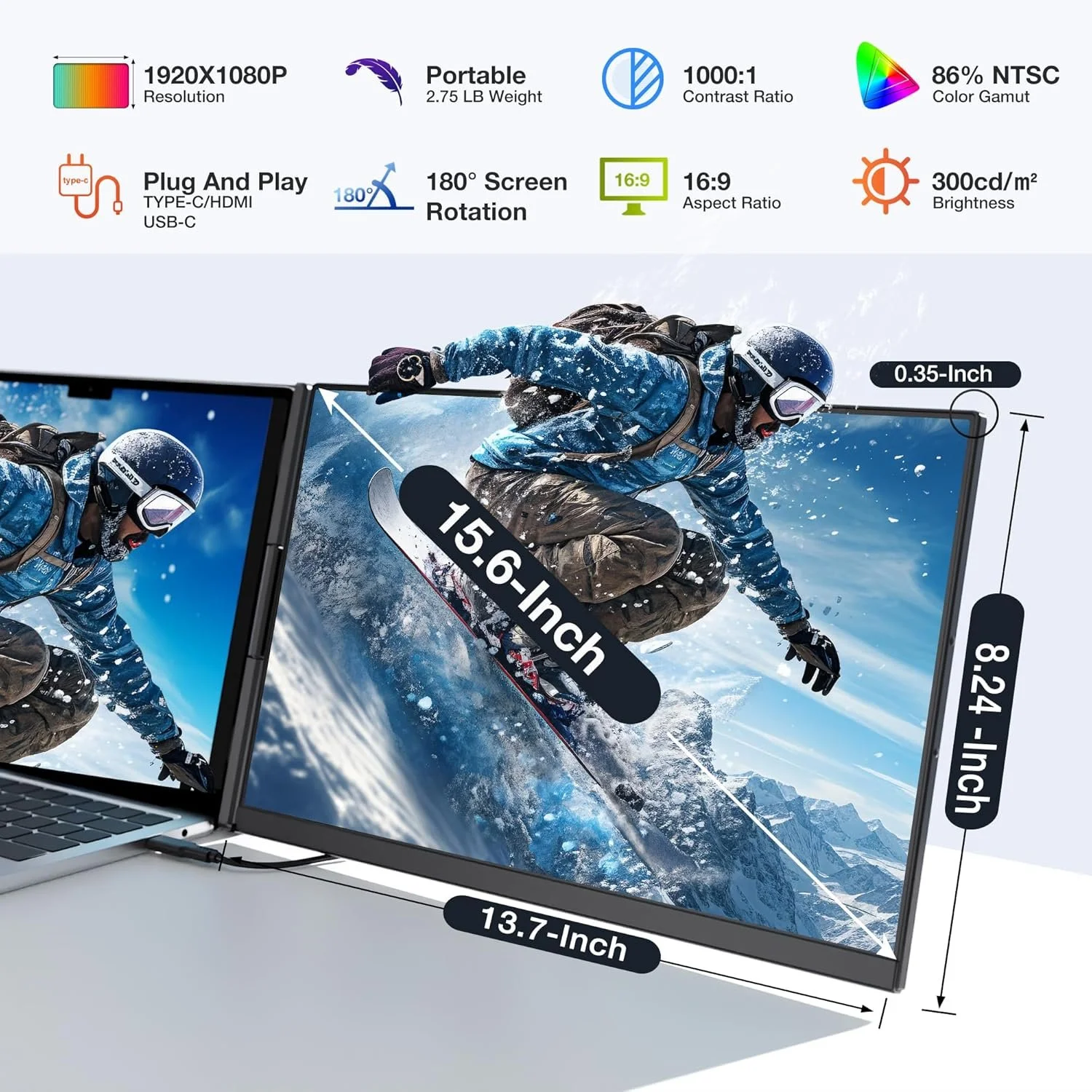 Монітор портативний 15.6" Kwumsy P5 Full HD IPS 60 Гц, фото №2 Монітор портативний 15.6" Kwumsy P5 Full HD IPS 60 Гц, фото №2