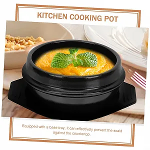 Керамічний горщик для приготування Bibimbap з блюдцем термостійкий міцний глиняний synthetic.ua - Фото 1