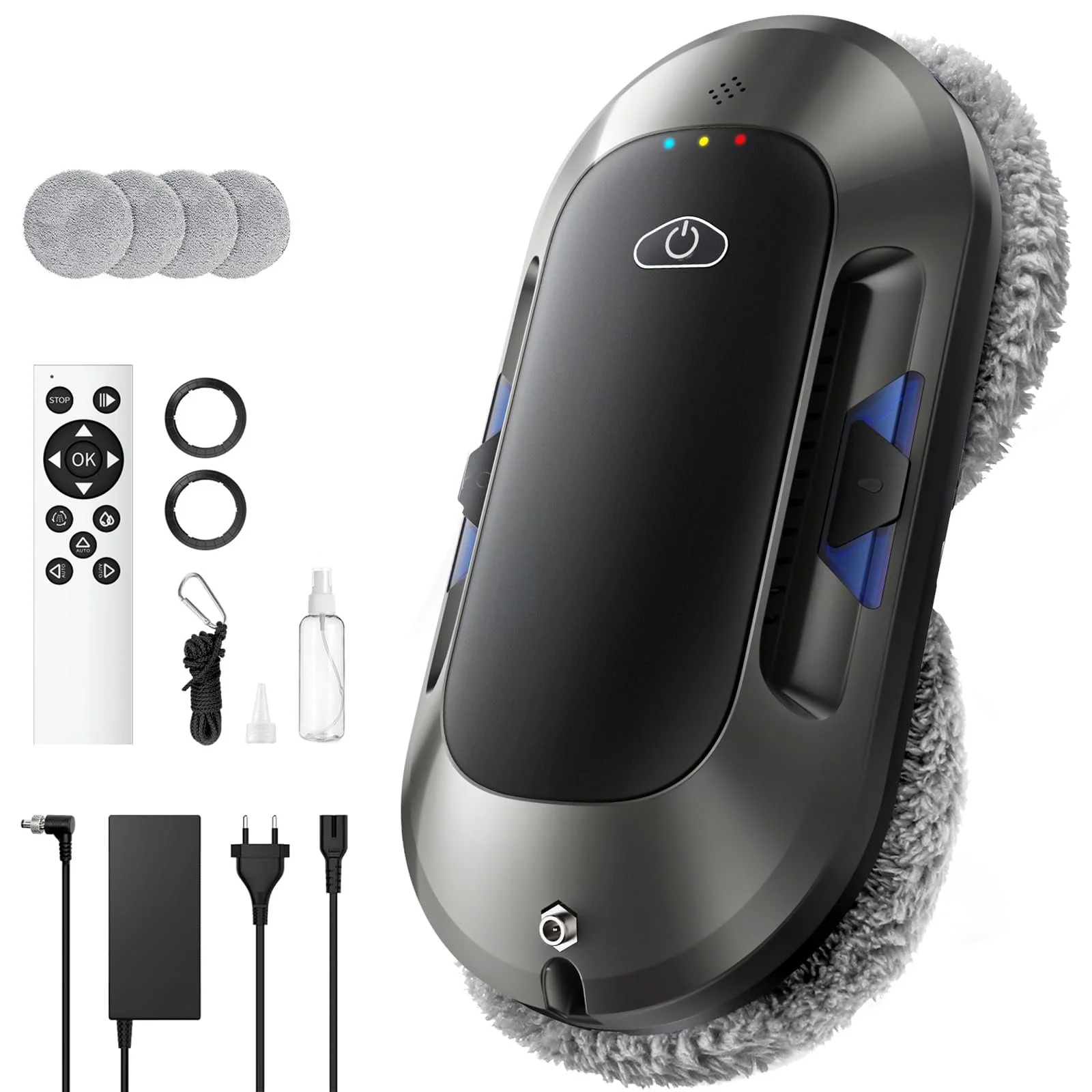 Робот для миття вікон з подвійним розпилювачем 6000Pa Electric Window Robot, дистанційне керування, 3 режими очищення, виявлення країв, інтелектуальна навігація, система безпеки, для гладких поверхонь, фото №1