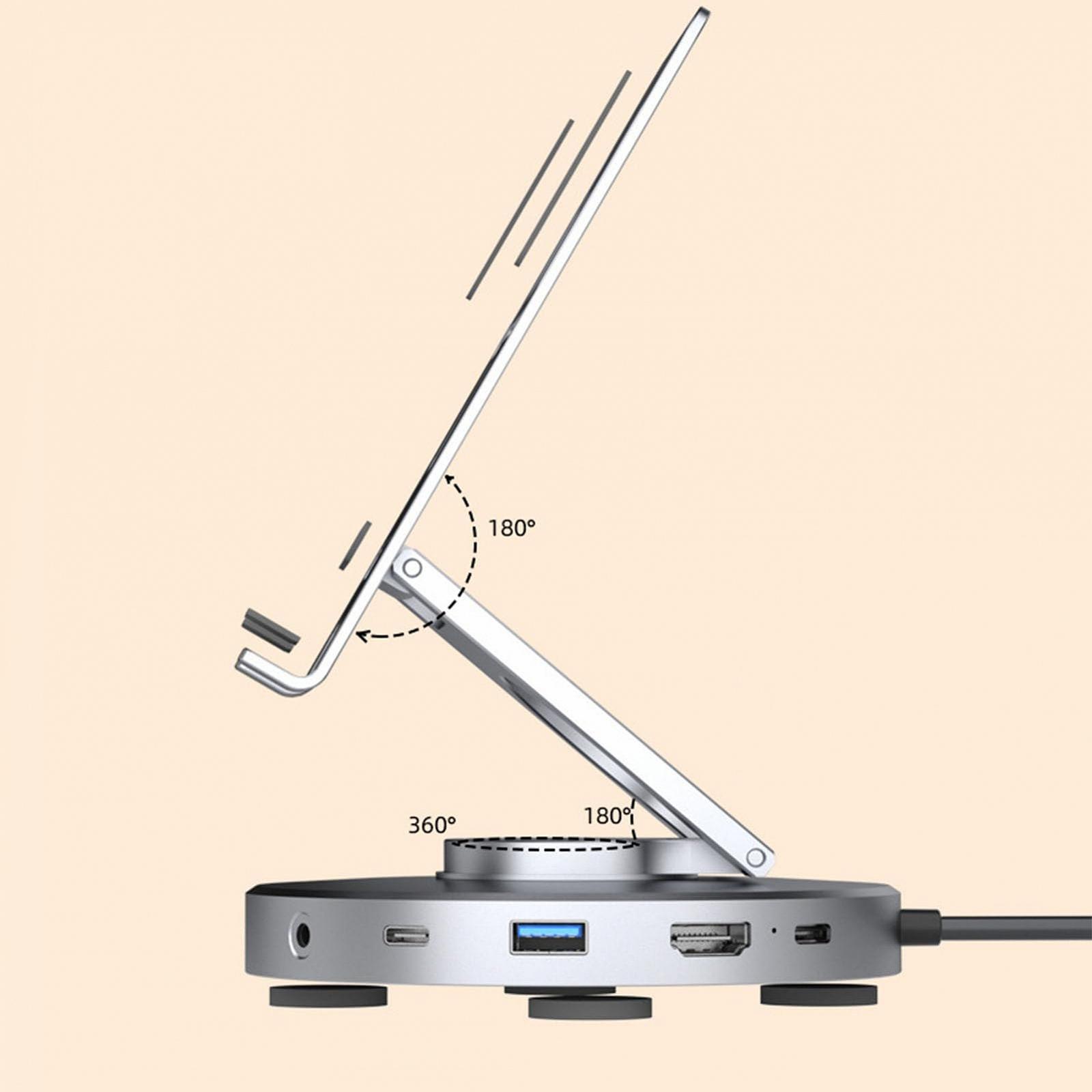 Регульована Підставка для Планшета Elprico з USB C Хабом 11-в-1 Алюмінієва, фото №7 Регульована Підставка для Планшета Elprico з USB C Хабом 11-в-1 Алюмінієва, фото №7