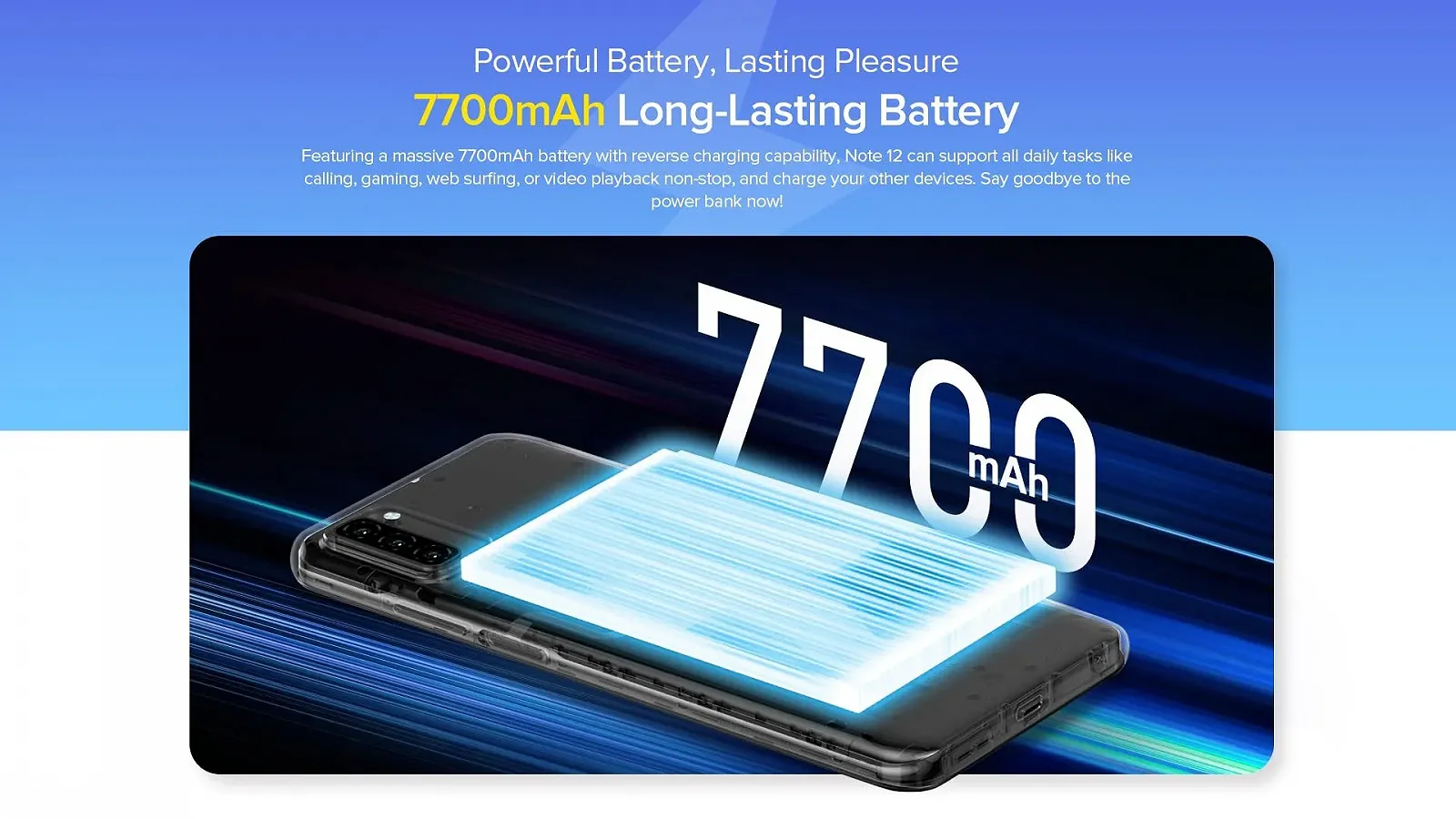 Смартфон Ulefone Note 12 4GB + 128GB 6.82 дюйма 7700mAh 13MP Dual SIM 4G Blue, фото №3