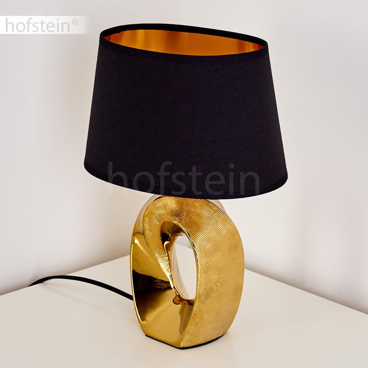 Настільна лампа HOFSTEIN Rovio Metal/Fabric E14 Black/Gold 19.5 см, фото №7