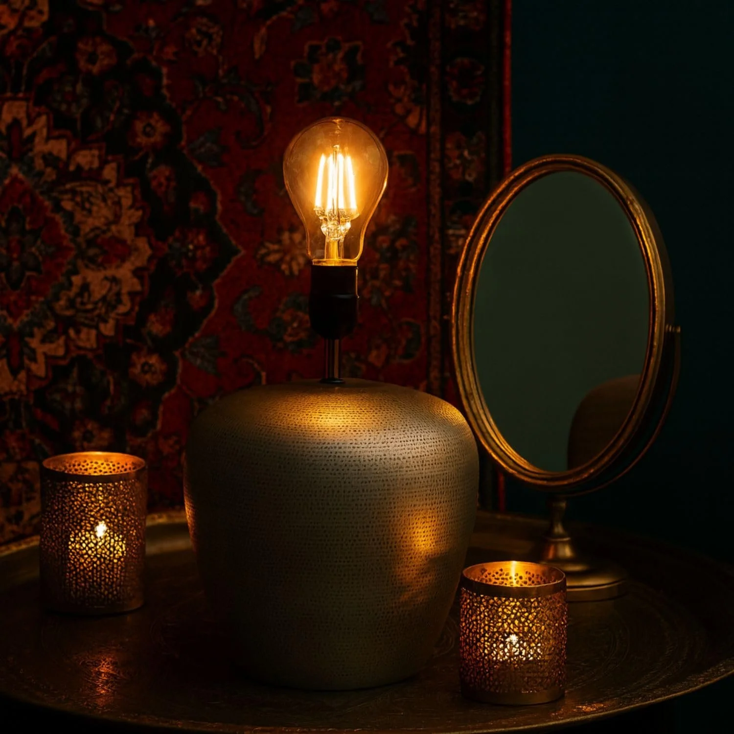 Настільна лампа Marrakech Camden XXL Vintage 39 см Boho Метал E27 Сріблястий, фото №7