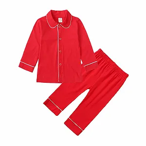 Дитяча піжама з довгим рукавом, різдвяна червона однотонна - Фото 1