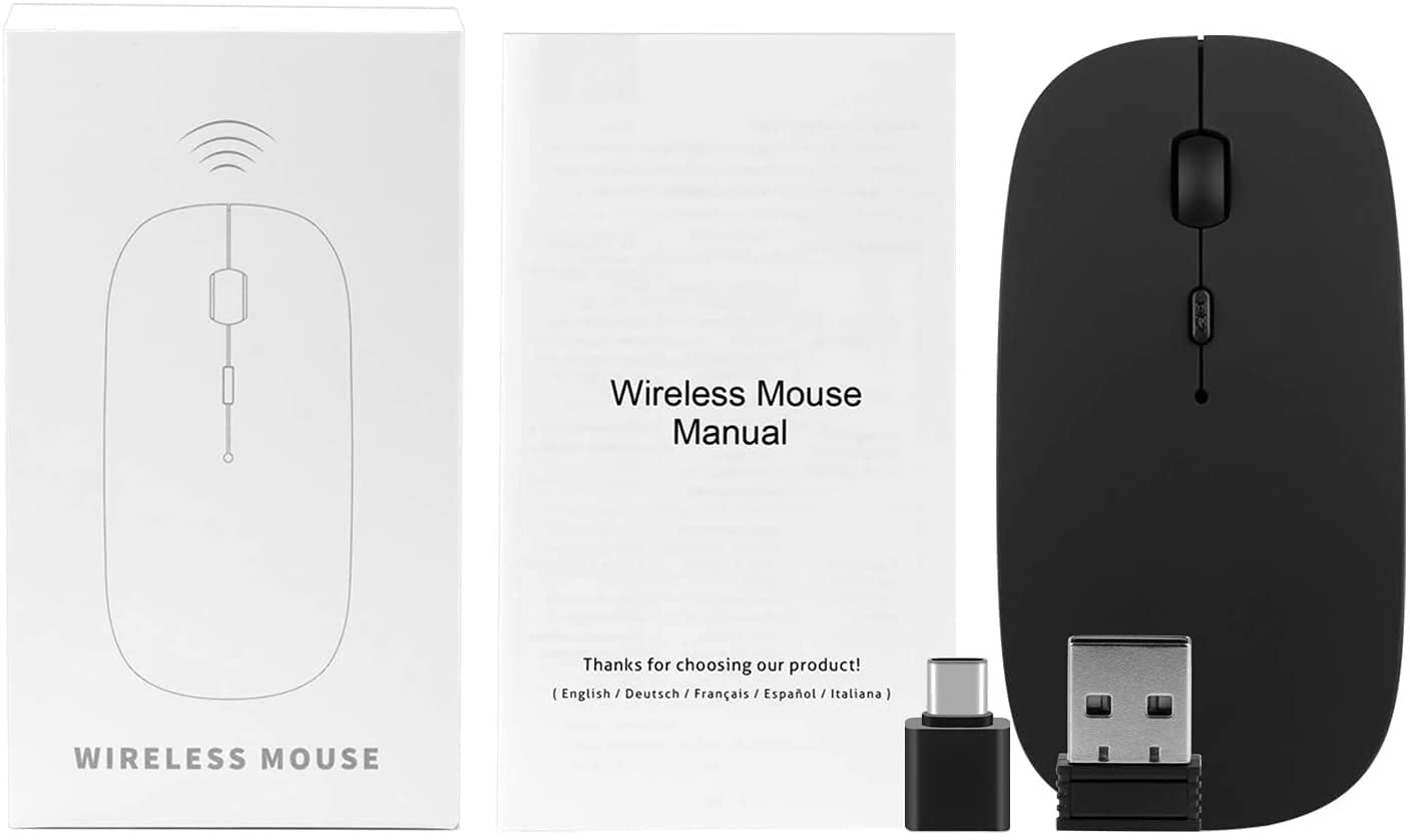 Беспроводная Мышь ANEWISH USB для Компьютера/Ноутбука/MacBook/Планшета 2.4G Тонкая с Нано-приемником и Адаптером Черная, фото №4