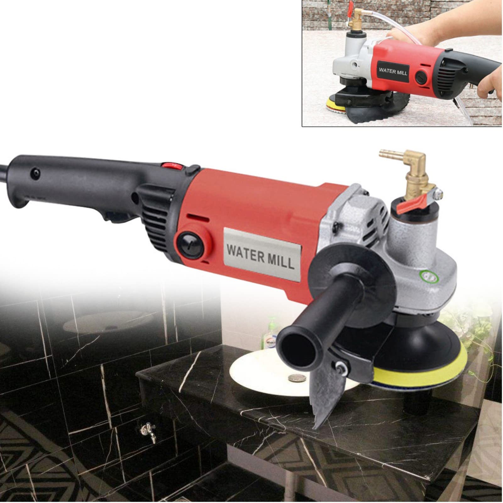 Система мокрого шліфування 1400 Вт з кутовим індикатором та полірувальником мокрого каменю для шліфування граніту/мармуру/бетону/кам'яна машина з точилом для круглопильного диска та 1 полірованою губкою, фото №3