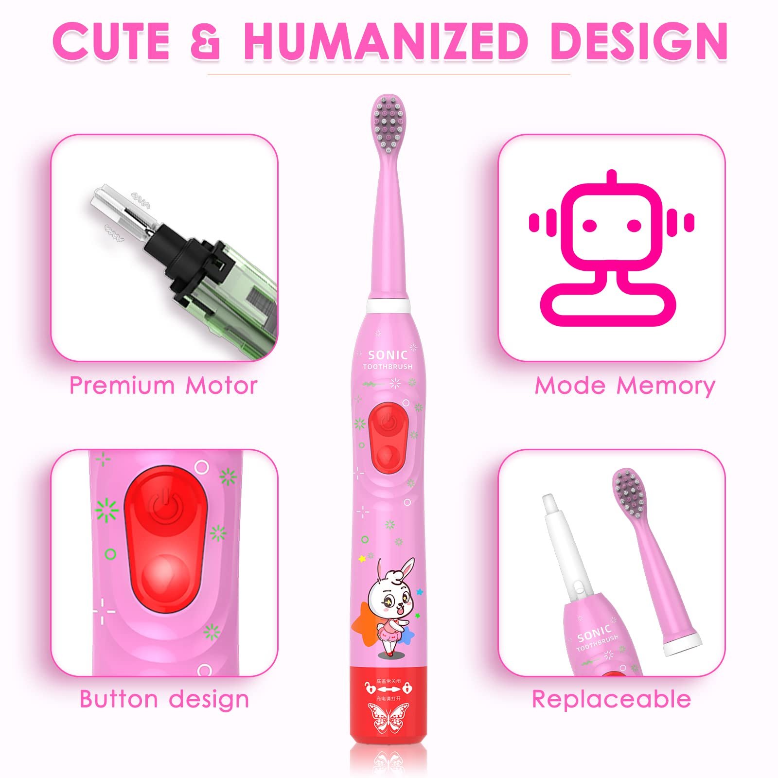 Електрична звукова зубна щітка CHAIN PEAK Rabbit 6 режимів для дітей 3-12 років, фото №6