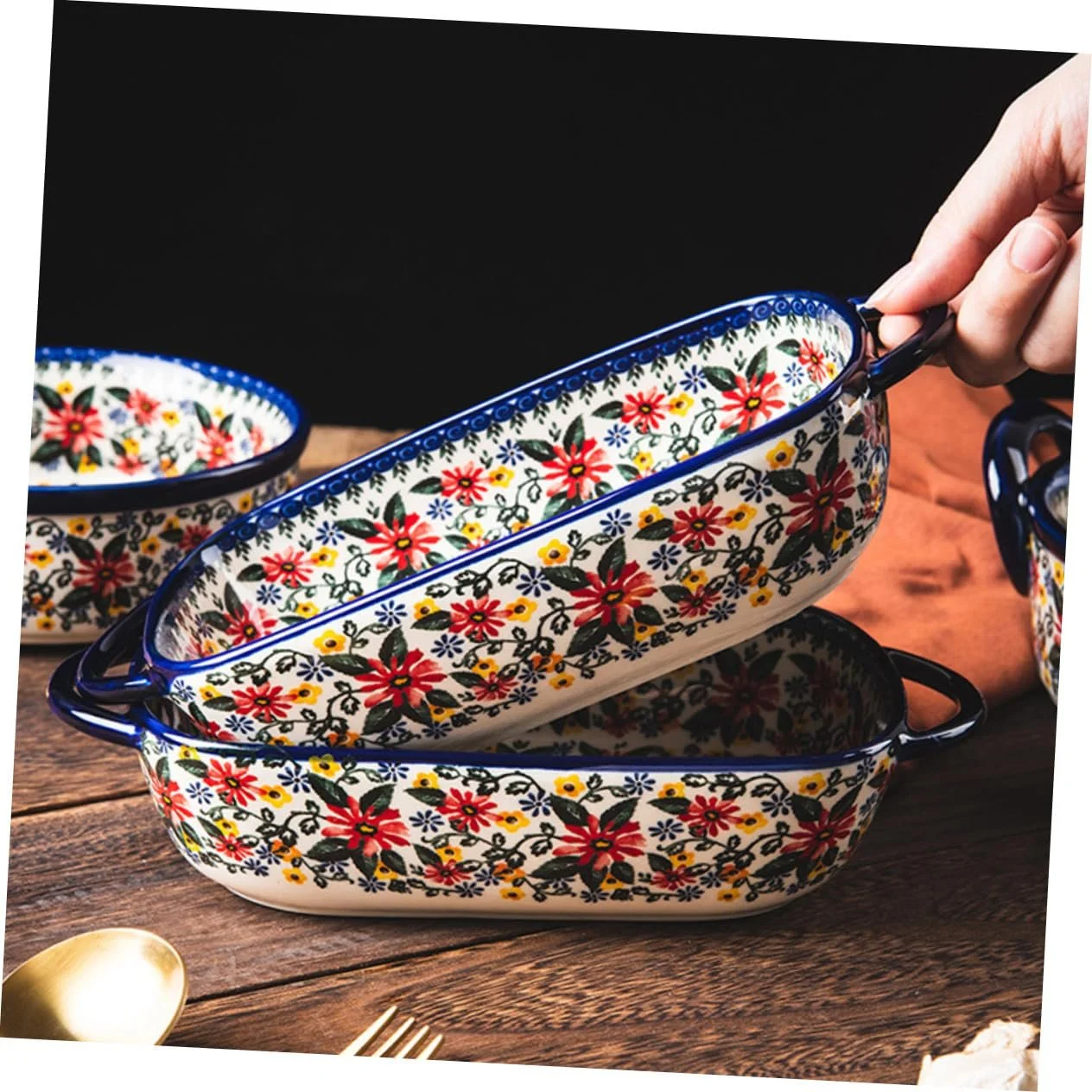 Форма для запікання GALPADA керамічна прямокутна з подвійними ручками термостійка, фото №6