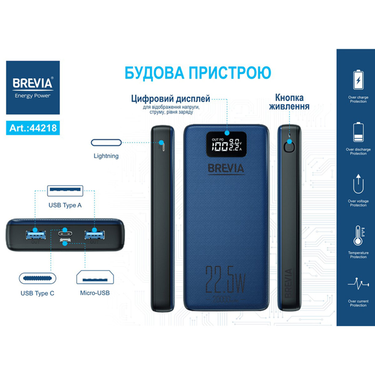 Павербанк Brevia 44218 20000mAh 22,5W Li-Pol, фото №3