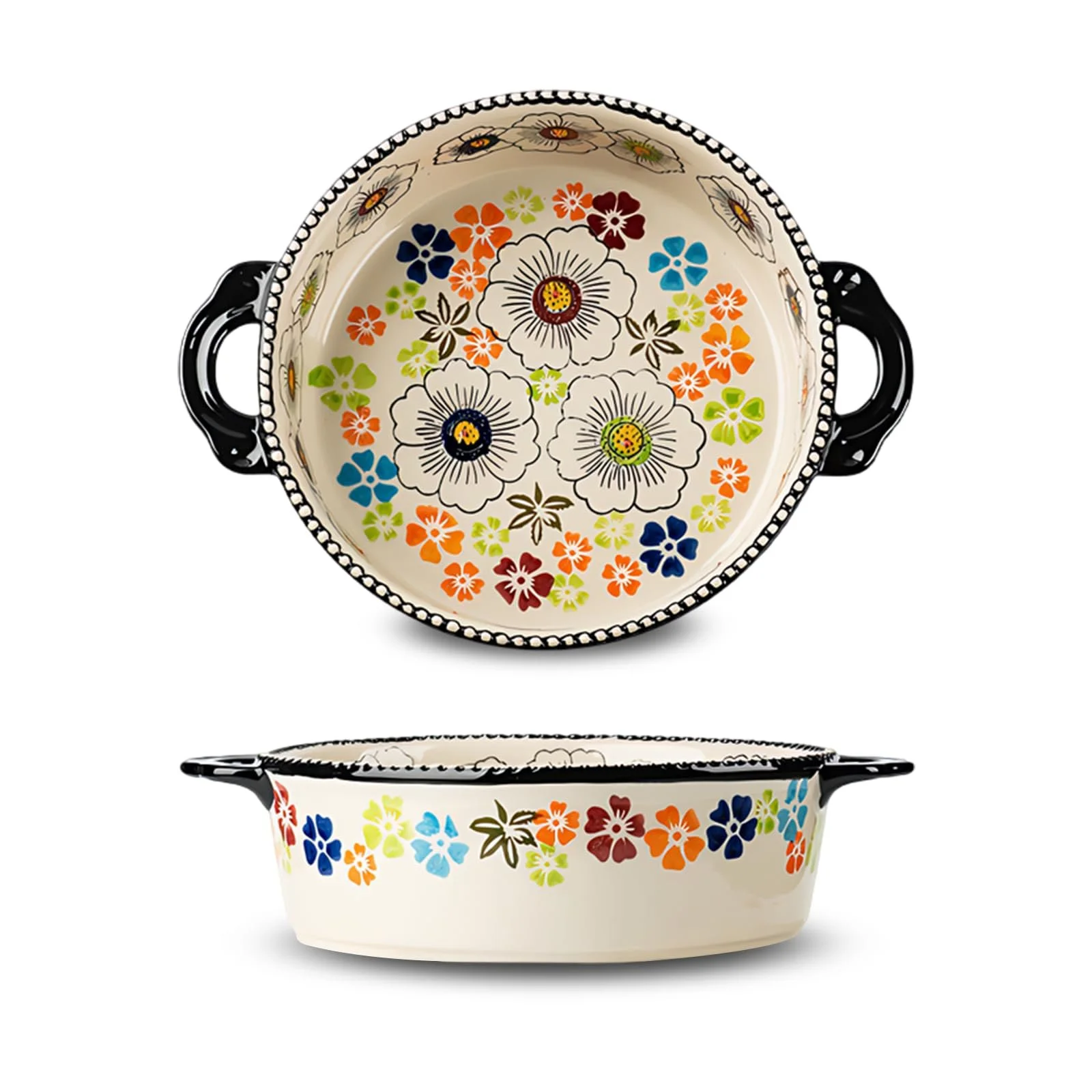 Форма для запекания керамическая круглая 880 мл 24 x 24 x 6 см цветная с ручкой, фото №1