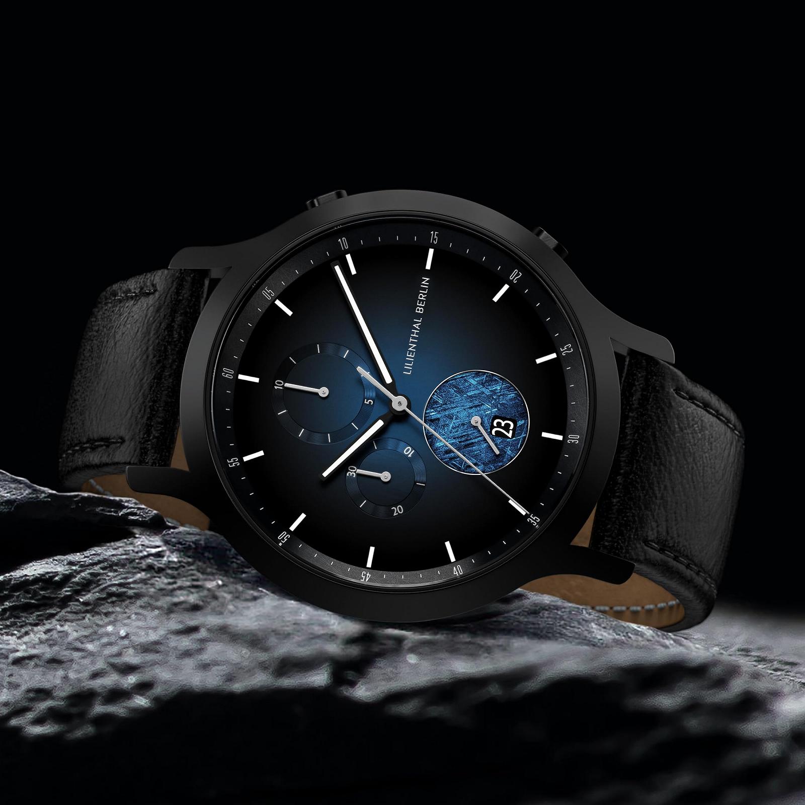 Мужские часы Lilienthal Berlin Meteorite IV Chronograph хирургическая сталь кварцевый сапфировое закаленное минеральное стекло метеоритный циферблат черный 42.5 мм, фото №2