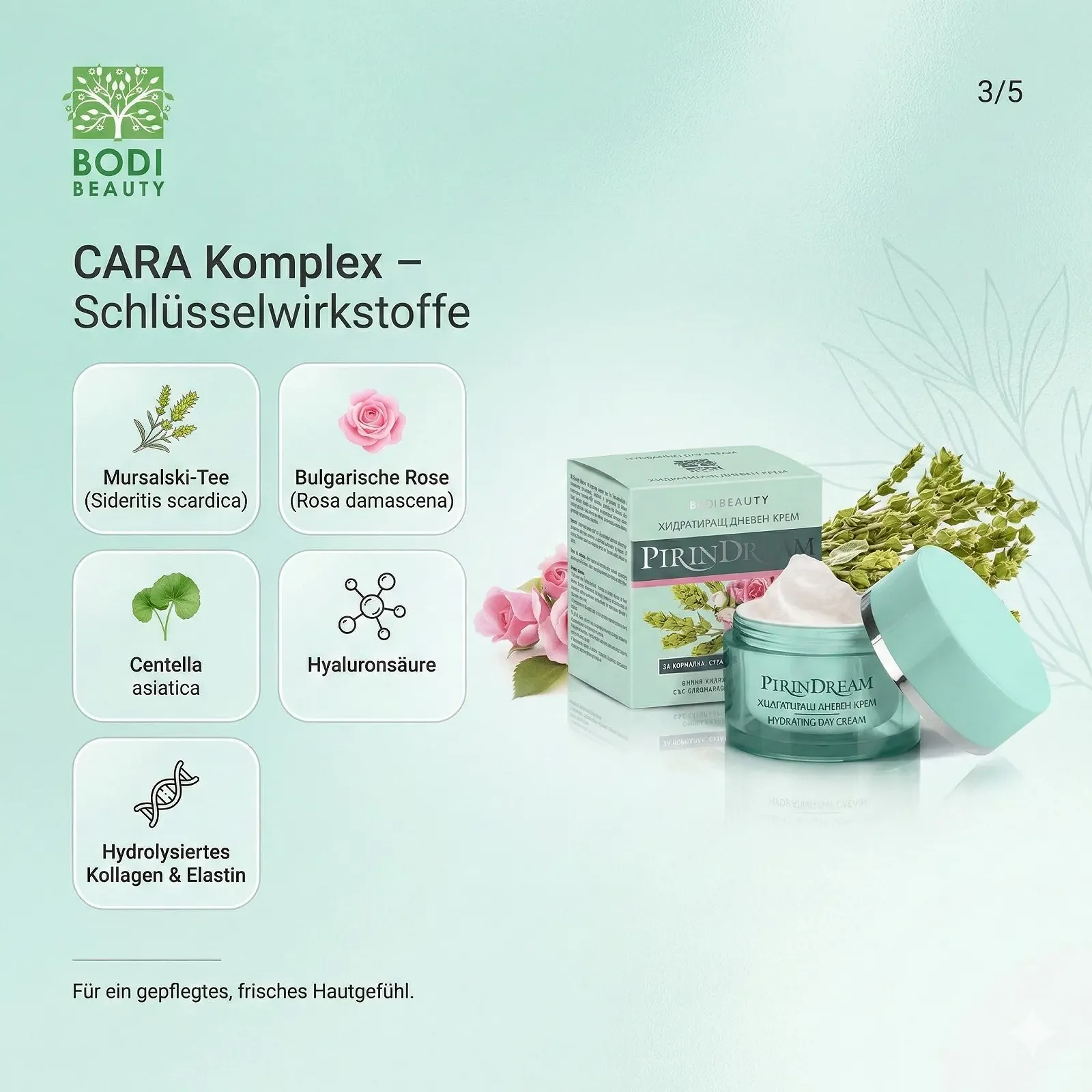 Денний крем Hydrating з гіалуроновою кислотою, цікою, мурсальським чаєм та дамаською трояндою, колагеном та еластином для нормальної, сухої та чутливої шкіри 50 мл, фото №4 Денний крем Hydrating з гіалуроновою кислотою, цікою, мурсальським чаєм та дамаською трояндою, колагеном та еластином для нормальної, сухої та чутливої шкіри 50 мл, фото №4
