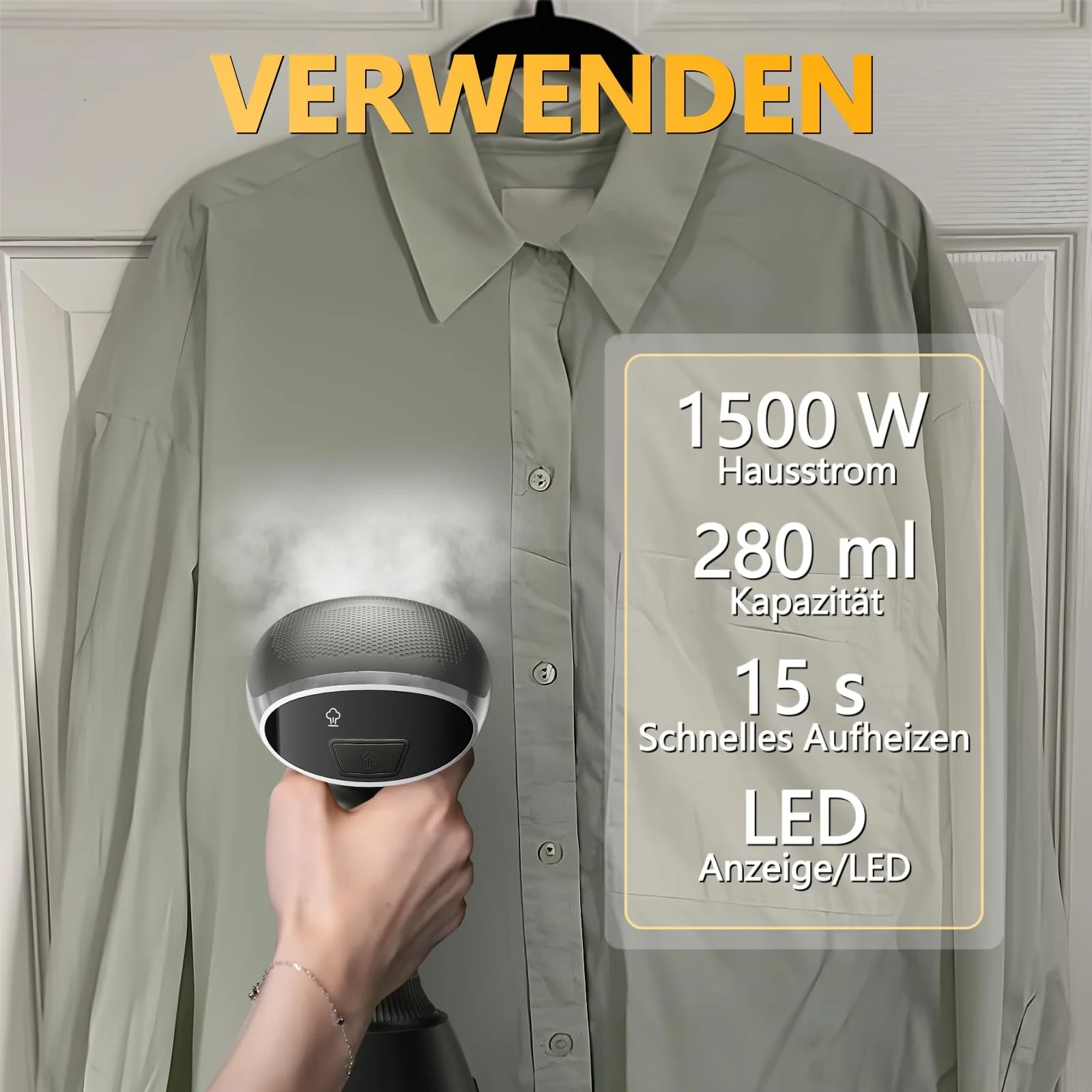 Вертикальний відпарювач YeekoSteam 1500W 280ml Дорожній, фото №2