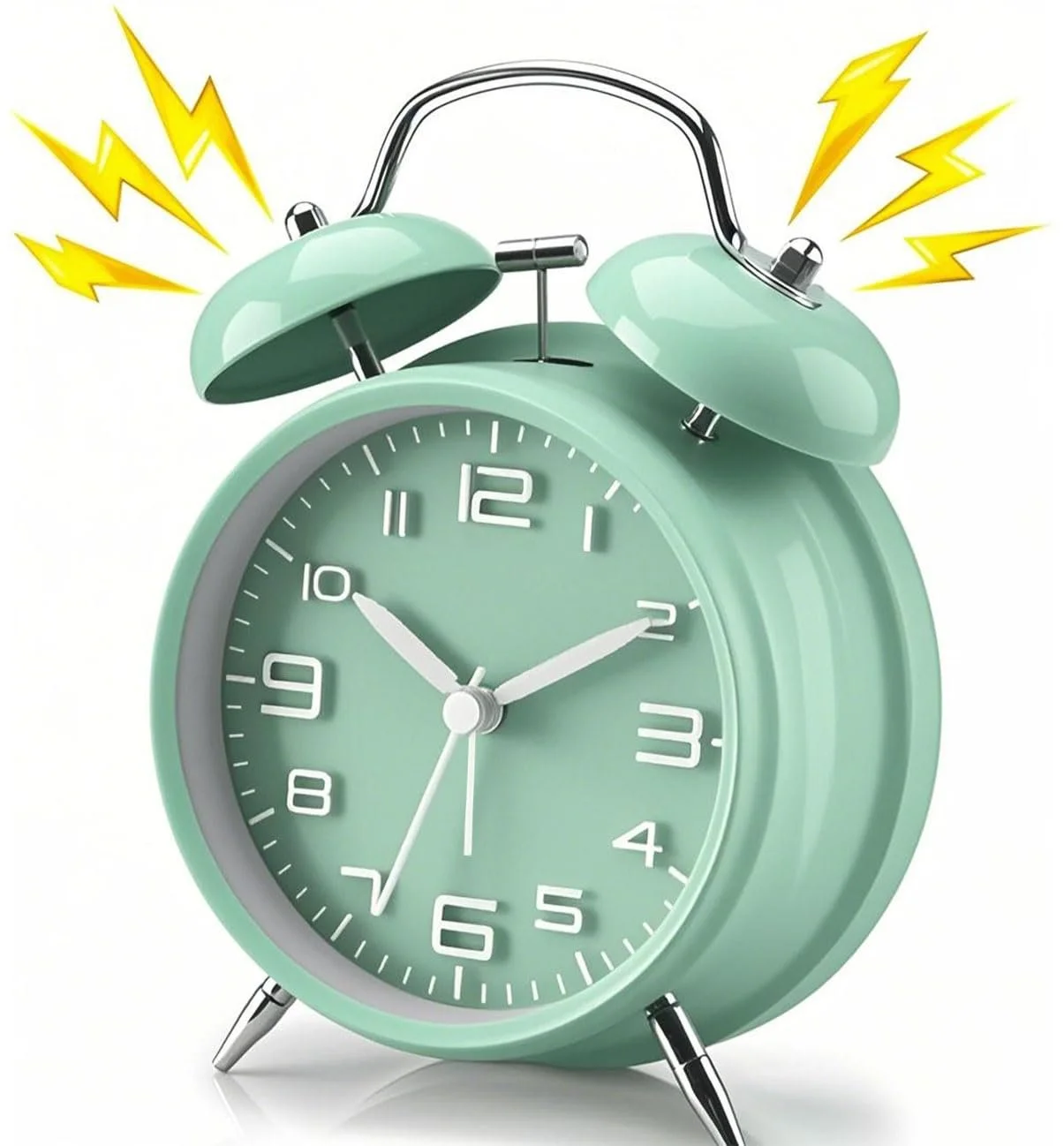 Будильник аналоговый YsyYey Double Bell, очень громкий для тех, кто крепко спит, без тиканья, питание от батареек, с ночником, металлический винтажный, цвет шалфея, фото №3 Будильник аналоговый YsyYey Double Bell, очень громкий для тех, кто крепко спит, без тиканья, питание от батареек, с ночником, металлический винтажный, цвет шалфея, фото №3