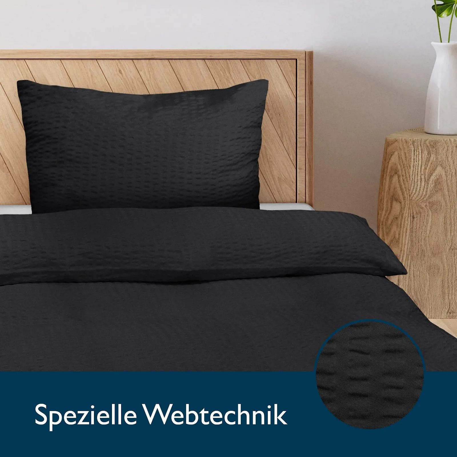 Комплект постільної білизни Beautissu Meline Seersucker 2 предмети 135 x 200 см мікрофібра чорний, фото №6