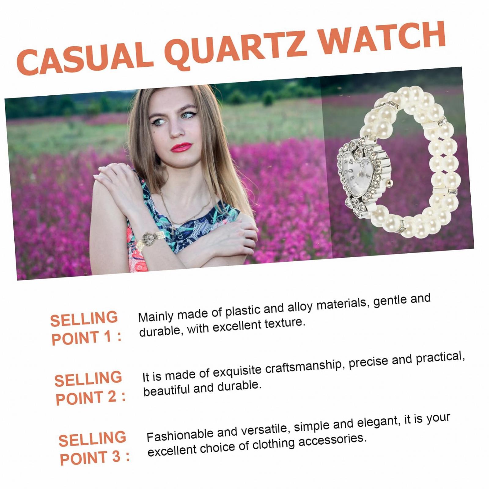 Женские часы-браслет Healvian с искусственным жемчугом, аналоговые, серебристые, белые, фото №6