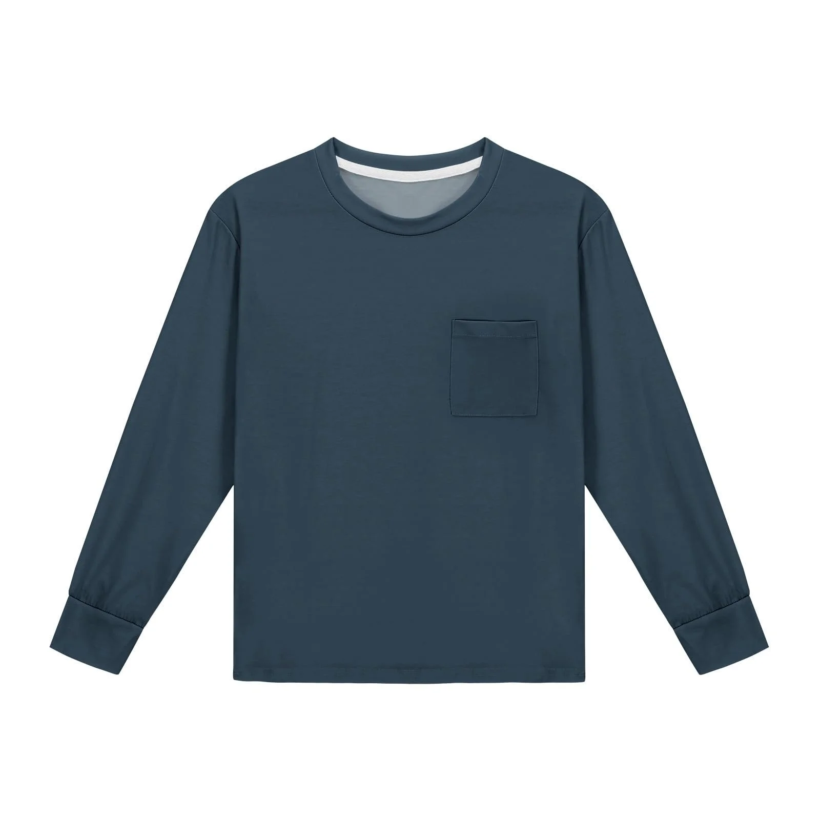 Джемпер для девочки, однотонный, с длинными рукавами и круглым вырезом, с карманом, повседневный, спортивный, весенний, милый, базовый, для девочек 5-14 лет, фото №4