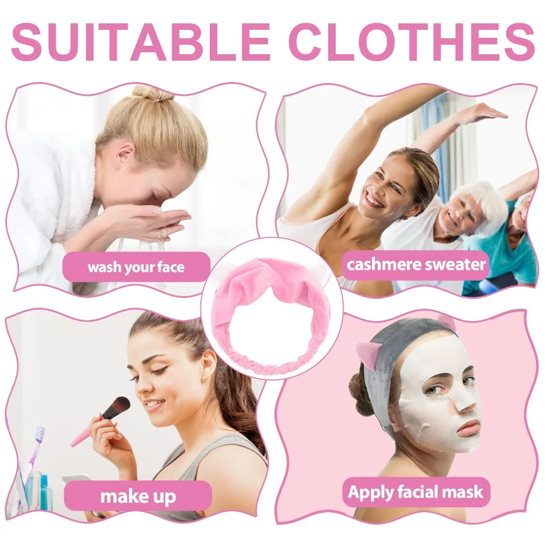 Набір пов'язок для волосся 8 шт Котячі вушка Рожевий, фото №6