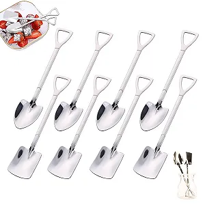 Ложка-лопатка из нержавеющей стали, креативная ложка-совок в форме лопаты Net Red Spoon, ложка для арбуза, молочного чая, кофе, сахара, ложка для мороженого (упаковка 8 шт) - Фото 1